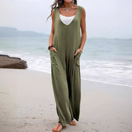 Damen lässiger Jumpsuit mit weit geschnittenem Bein und komfortablen Taschen WW