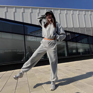 Damen sportlicher Fleece-Loungewear-Anzug mit hohem Kragen WW