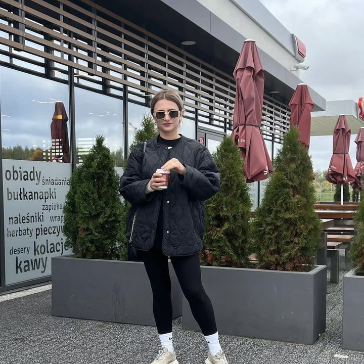 W&W Mode | Gepolsterte Jacke Damen, Leichtes Übergröße Modell Mit Taschen, Knopfverschluss