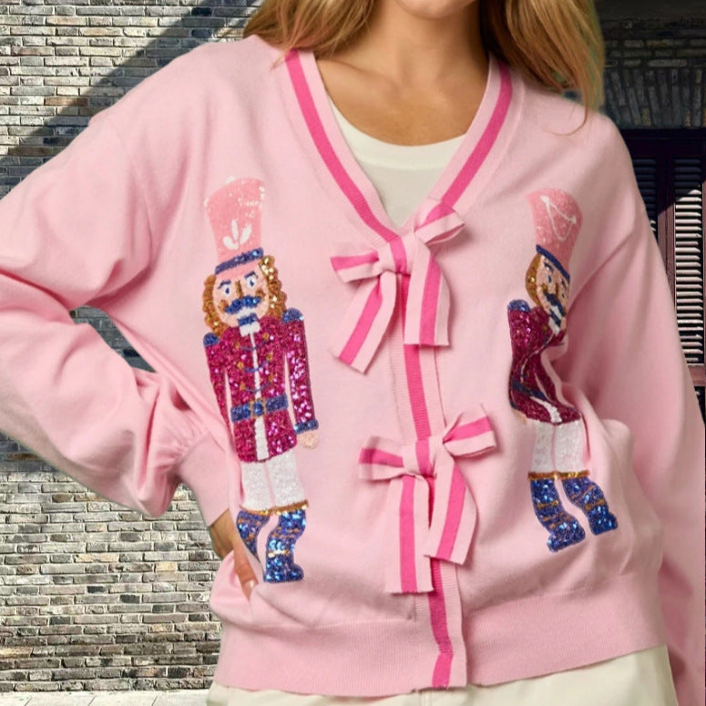 Damen Strickjacke mit funkelnden Details und raffinierten Schleifen WW