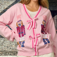 Damen Strickjacke mit funkelnden Details und raffinierten Schleifen WW