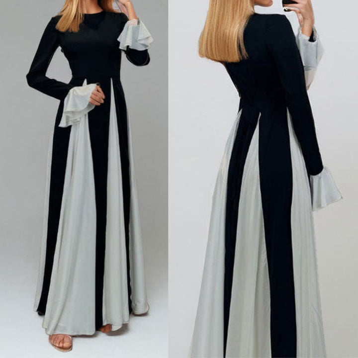 Damen Maxikleid mit eleganten Trompetenärmeln und raffiniertem Farbkontrast W&W Mode