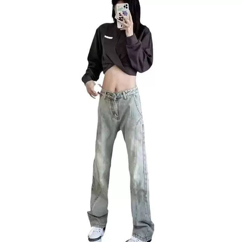 Damen weite High-Waist Denim-Jeans mit distressed Optik und bequemen Seitentaschen WW