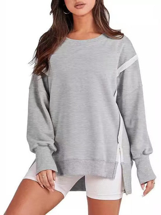 Damen lässiger Oversized Sweatshirt mit seitlichen Schlitzen WW