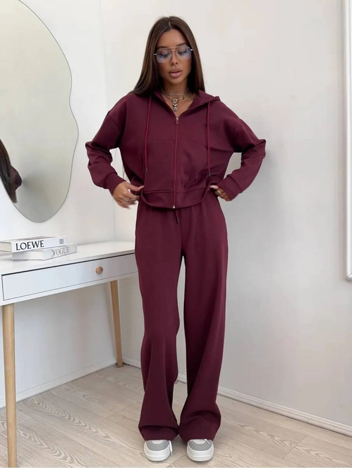 Damen bequemer und eleganter Hoodie mit weiten Hosen WW