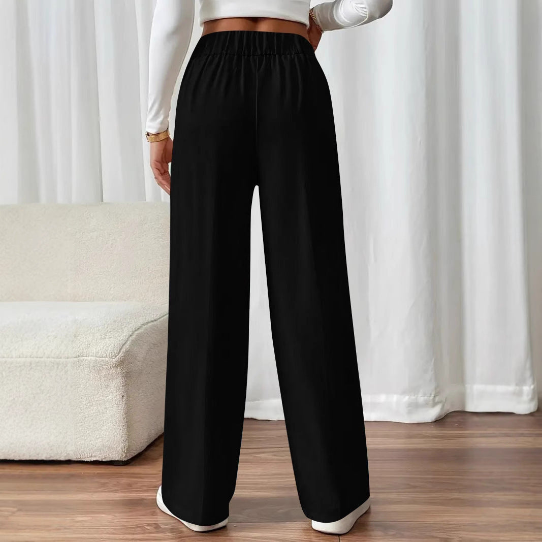 Damen weite High-Waist Hose mit eleganten Knopfdetails WW