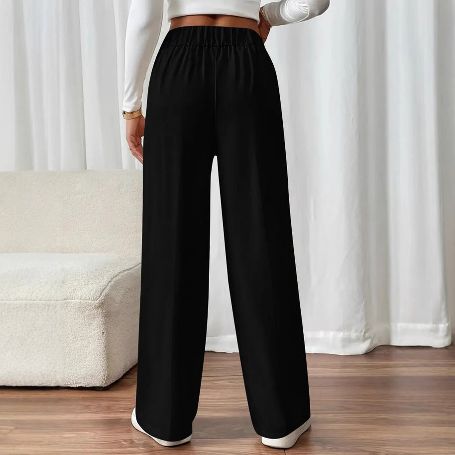 Damen weite High-Waist Hose mit eleganten Knopfdetails WW
