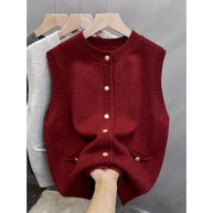 Damen Strickweste mit Knopfdetails und seitlichen Taschen WW