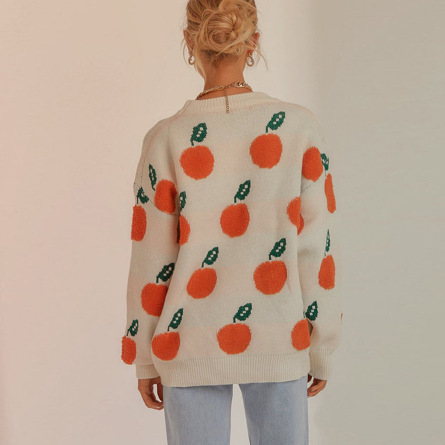 Damen Strickpullover mit verspieltem Obstdesign WW