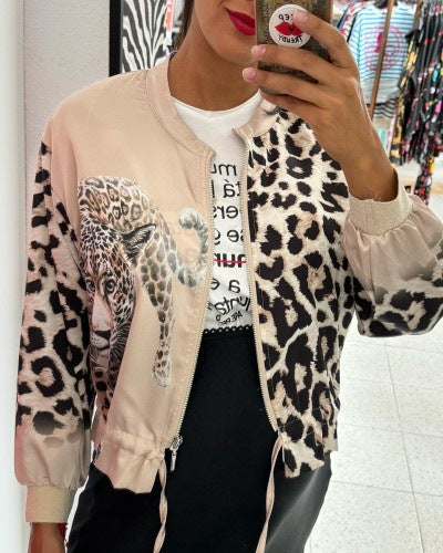 Damen Bomberjacke mit auffälligem Tiermotiv und elastischem Saum WW