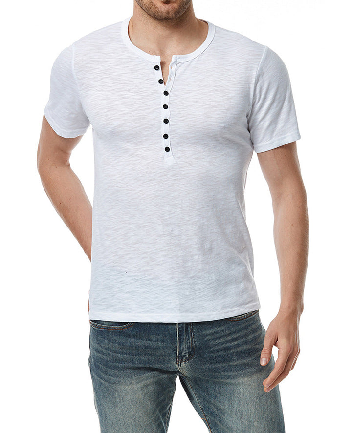 Herren Kurzarm Knopf-Bei Henley Shirt W&W Mode