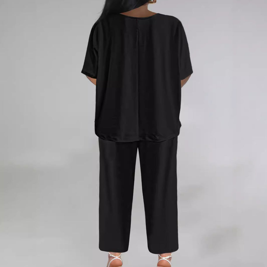 Damen eleganter Jumpsuit mit V-Ausschnitt und weitem Bein WW