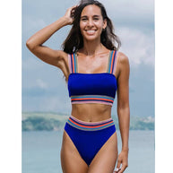 Damen Bikini-Set mit breiten, farbenfrohen Trägern und hohem Bund WW
