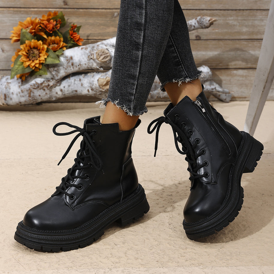 Damen Schnürstiefel mit seitlichem Reißverschluss und robuster Sohle WW
