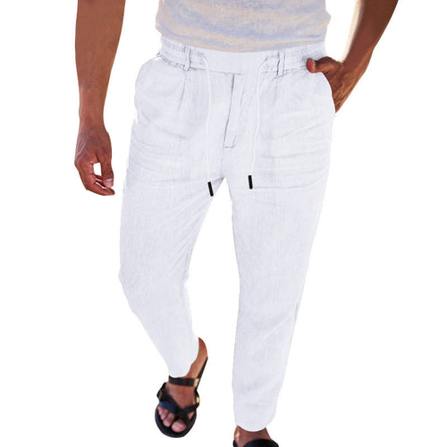Herren lässige Leinenhose mit elastischem Bund W&W Mode
