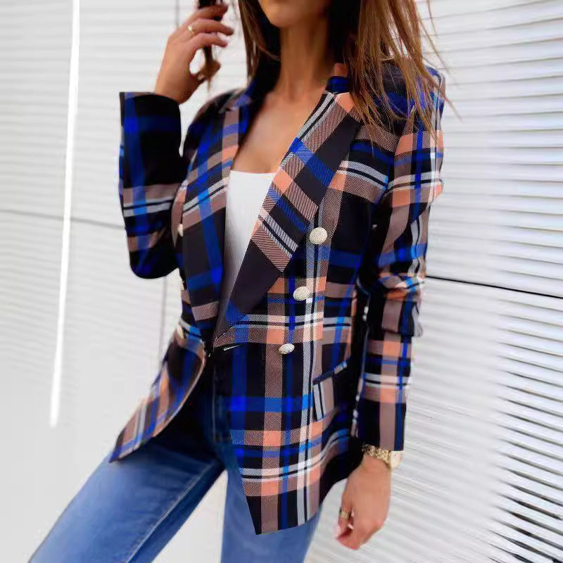Damen Karierter Blazer mit doppelter Knopfleiste und schickem Schnitt WW