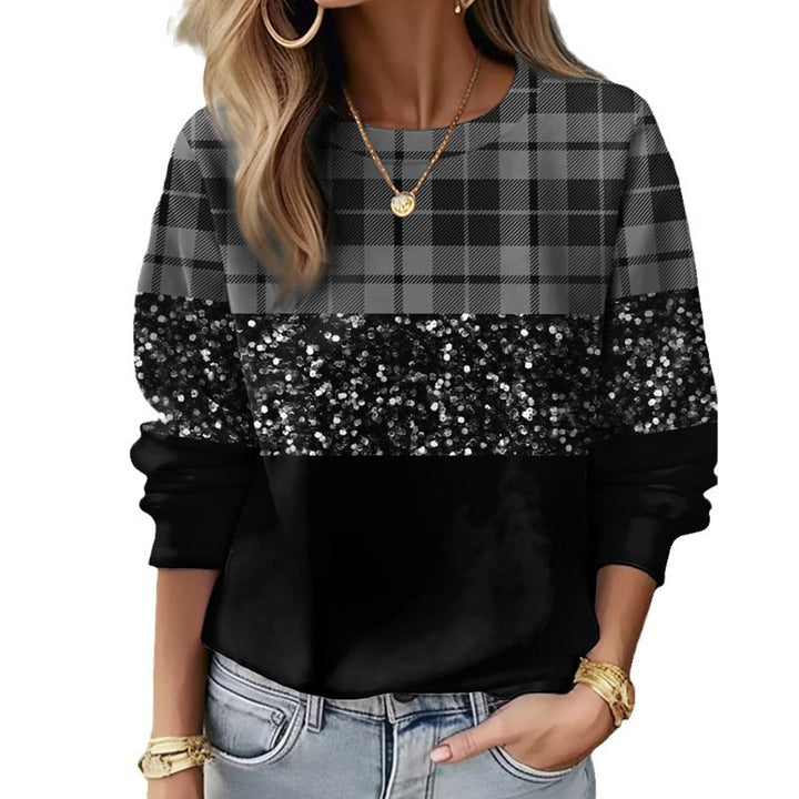 Damen Glitzer-Sweatshirt mit Karomuster und lässigem Schnitt W&W Mode