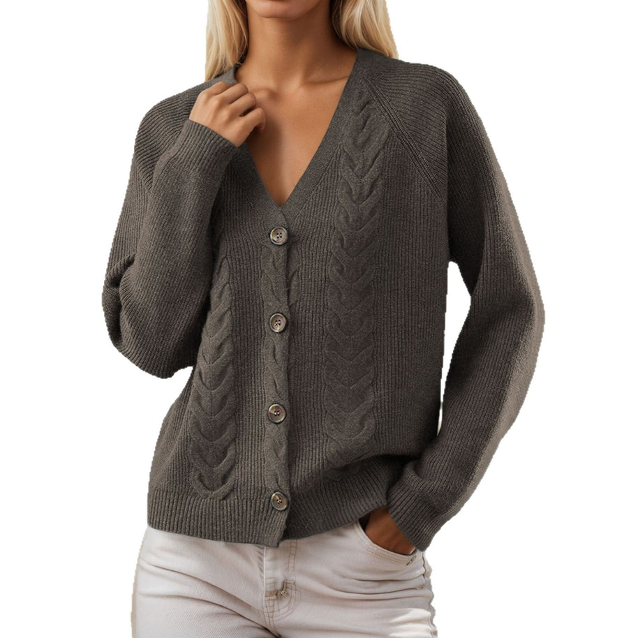 Damen Strickjacke mit V-Ausschnitt und trendy Zopfmuster WW