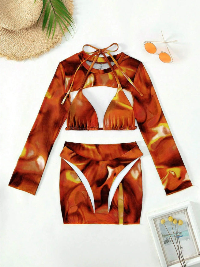Damen Sport-Bikini-Set mit langen Ärmeln und modischem Schnitt WW
