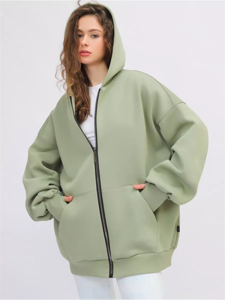 Damen Oversized Kapuzenjacke mit durchgehendem Reißverschluss und extrem bequemem Schnitt WW