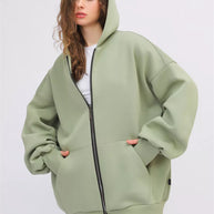 Damen Oversized Kapuzenjacke mit durchgehendem Reißverschluss und extrem bequemem Schnitt WW