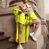 Damen Oversized Hemd mit grafischem Print und kurzer Hosenkombination WW
