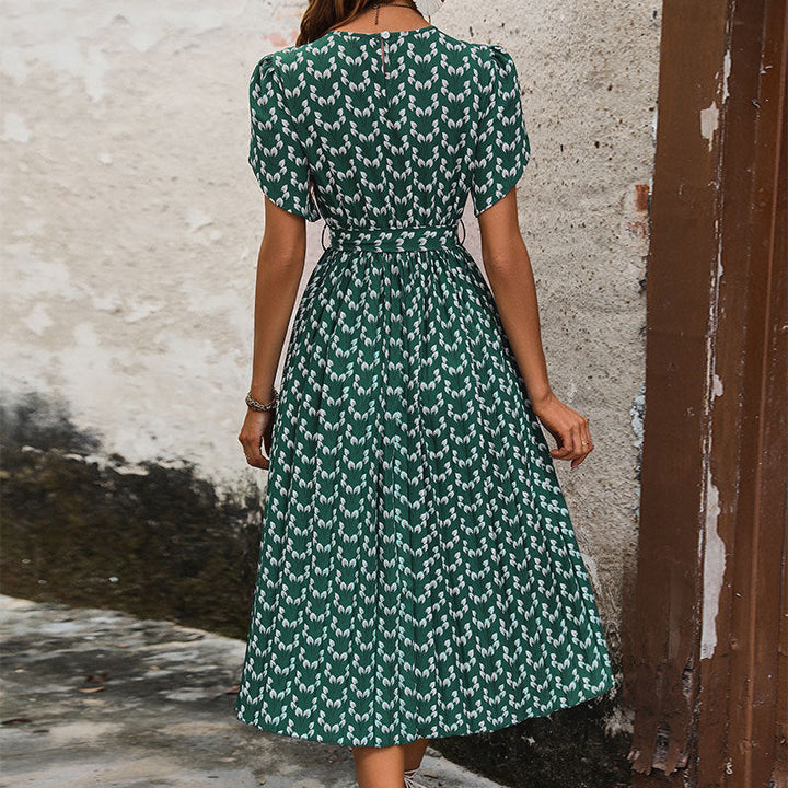 Damen Midi-Kleid mit eleganten Rüschendetails und bindbarem Taillengürtel W&W Mode