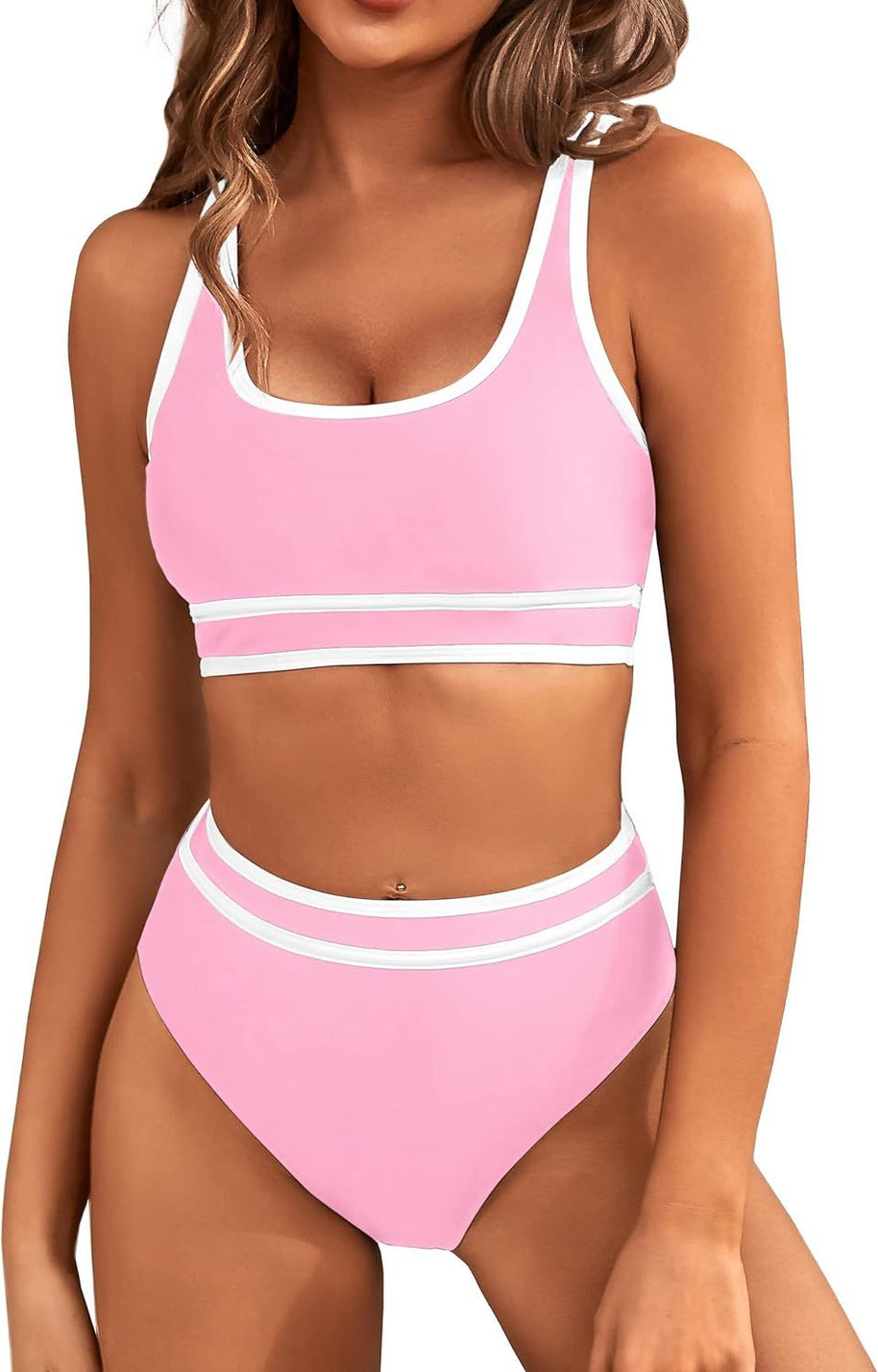 Damen Sportliches Bikini-Set mit breiten Trägern und hohem Schnitt WW