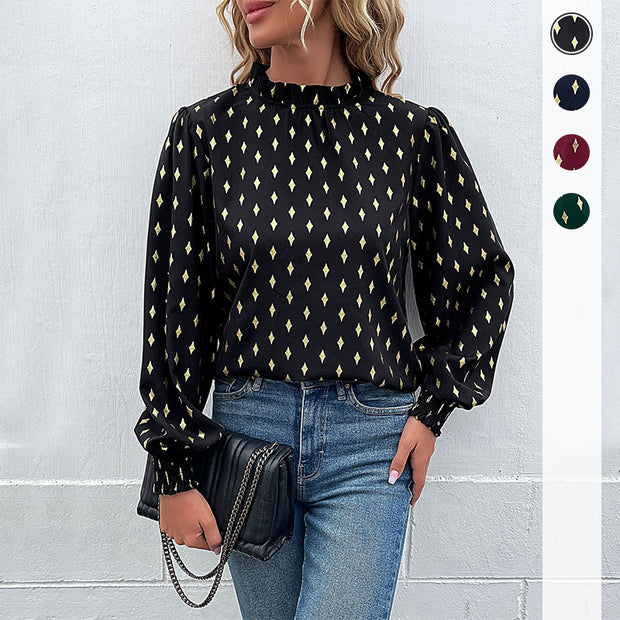 Damen Bluse mit elegantem Kragen und modischem Muster WW