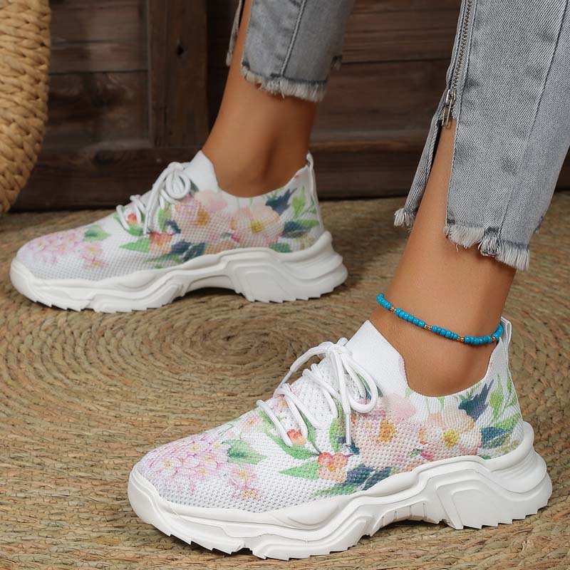 W&W Mode | Breite Sneaker Mit Blumenmuster Für Damen