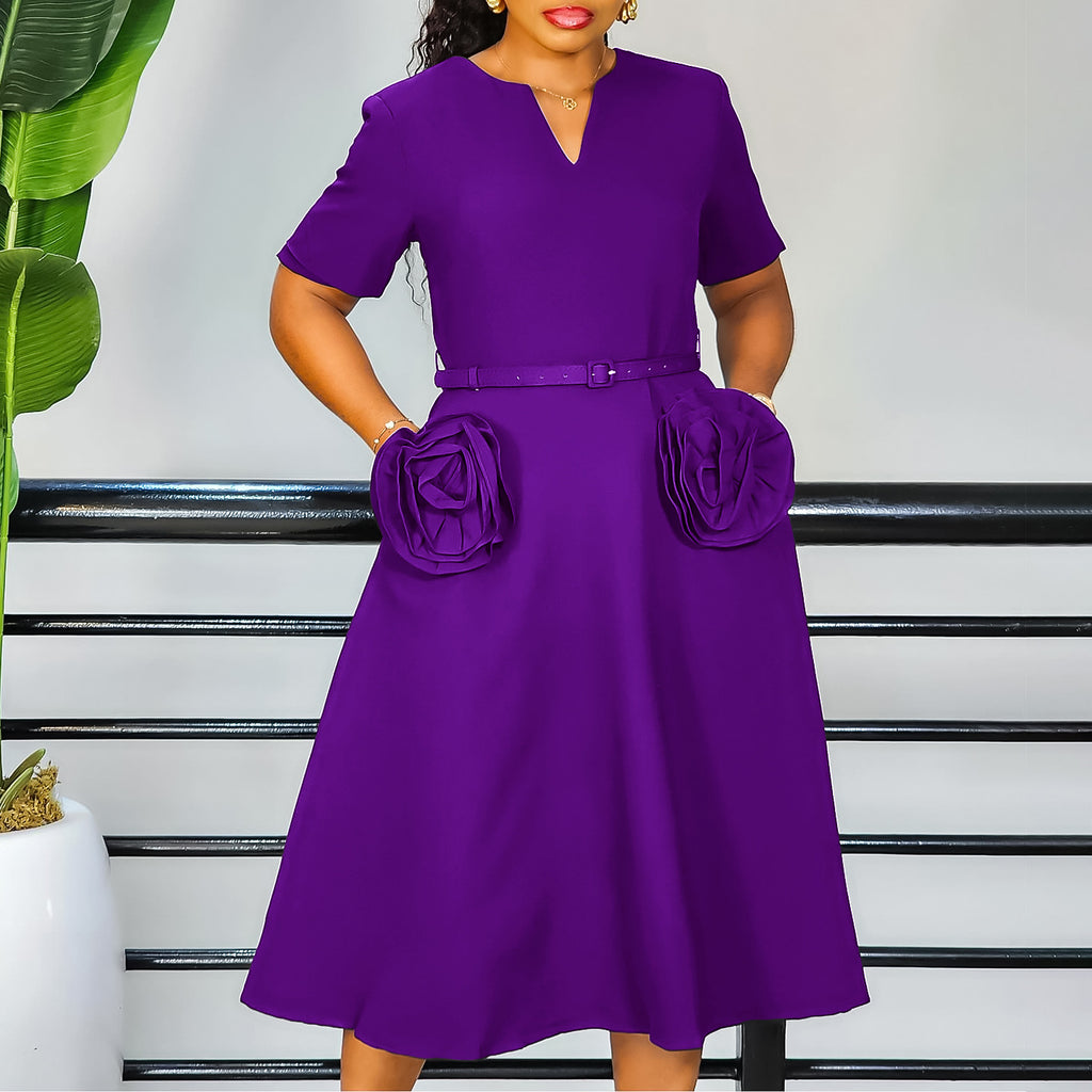 Damen Elegantes Kleid mit Blumenapplikationen WW