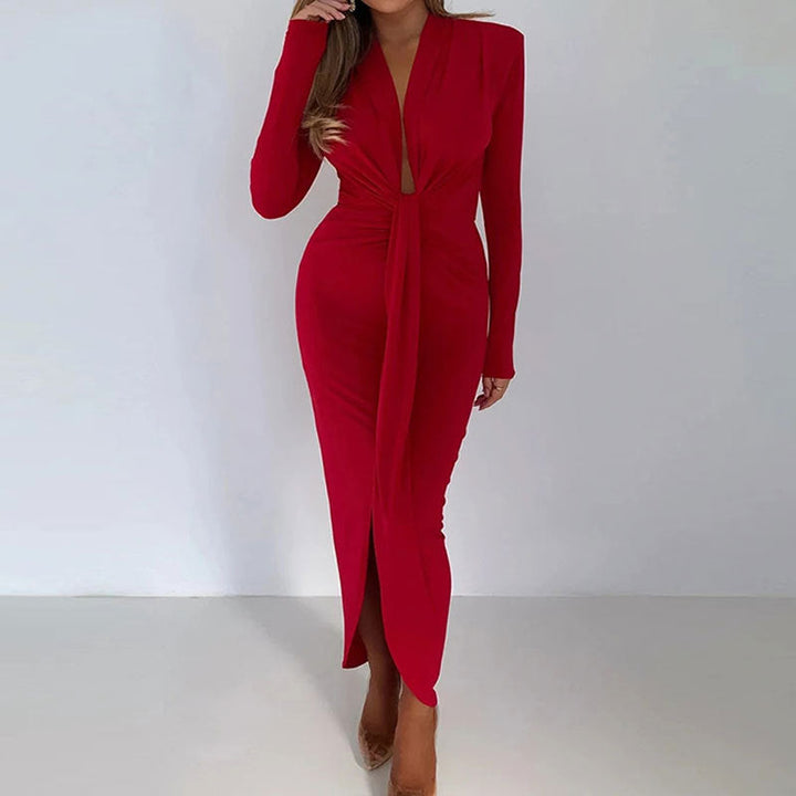 Damen Wickelkleid mit tiefem V-Ausschnitt und elegantem Schlitz W&W Mode