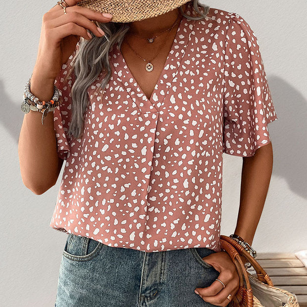 Damen Kurzarmbluse mit modernem Punktedesign und lockerer Passform WW