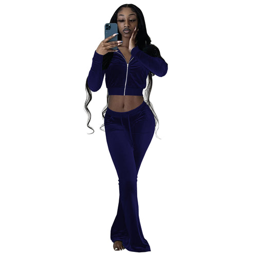 Damen Velours Tracksuit mit Zip-Front und weit geschnittener Hose WW
