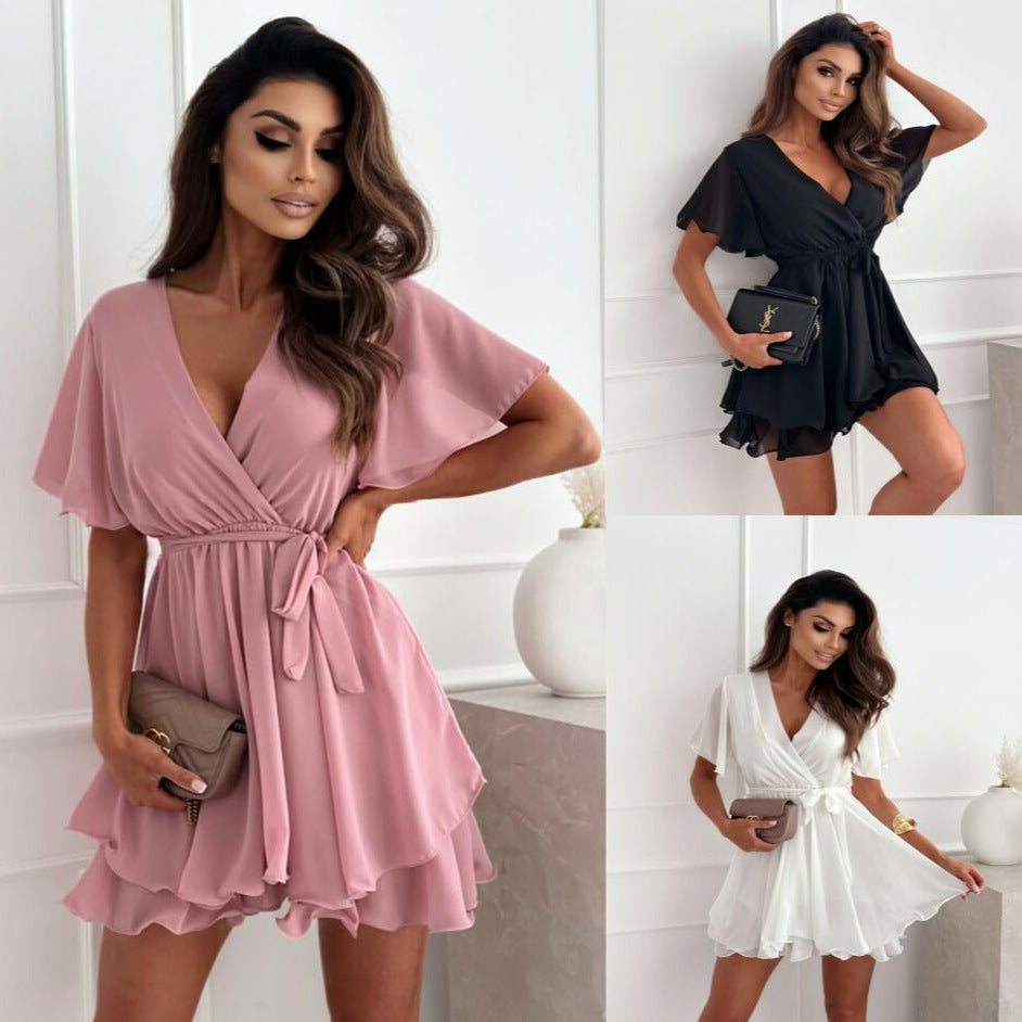 WW | Kurzes Rüschensaum Damen-Minikleid