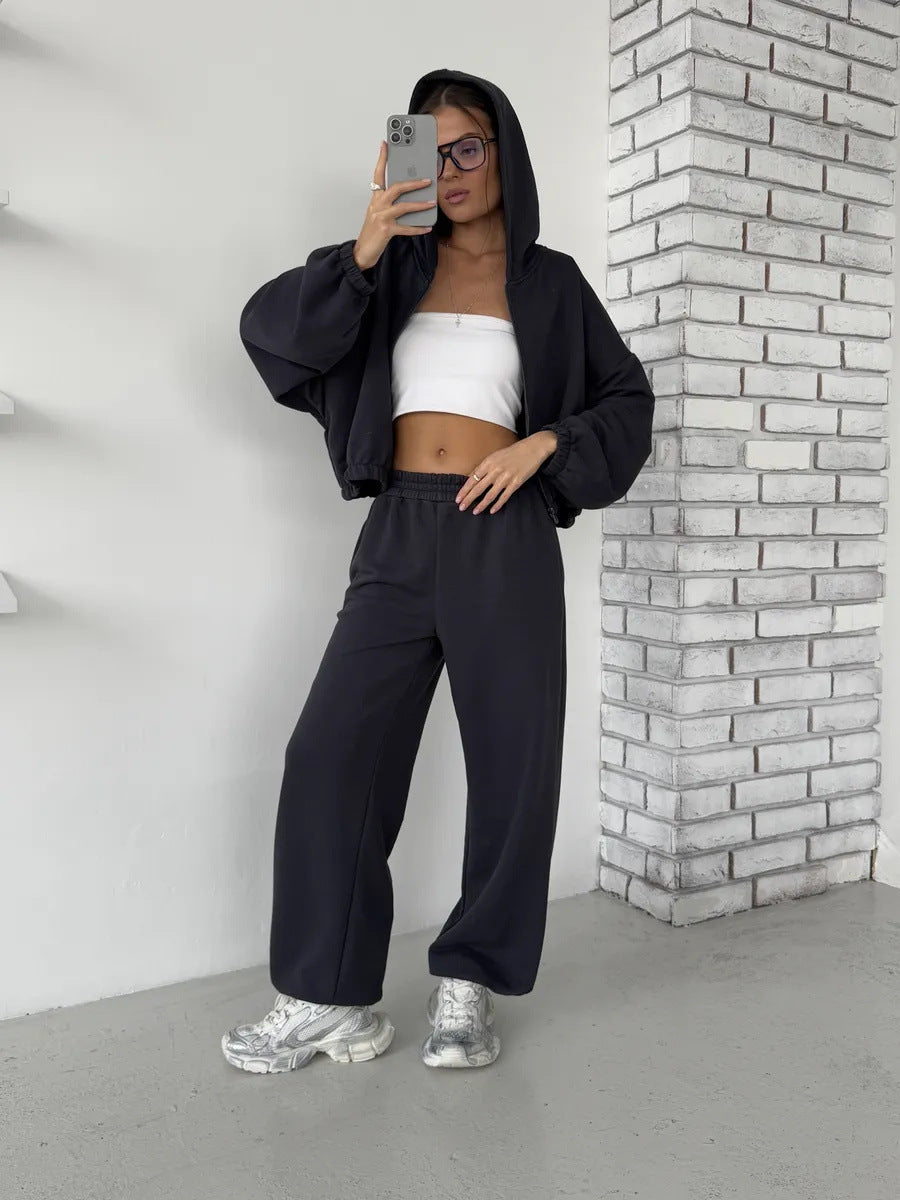 Damen sportliches und lässiges Tweed-Kapuzen-Set WW