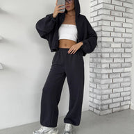 Damen sportliches und lässiges Tweed-Kapuzen-Set WW
