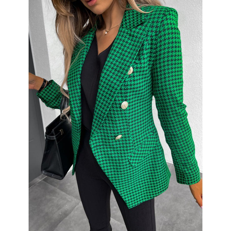 Damen Karierter Blazer im modernen Schnitt mit doppelter Knopfreihe und eleganten Details WW