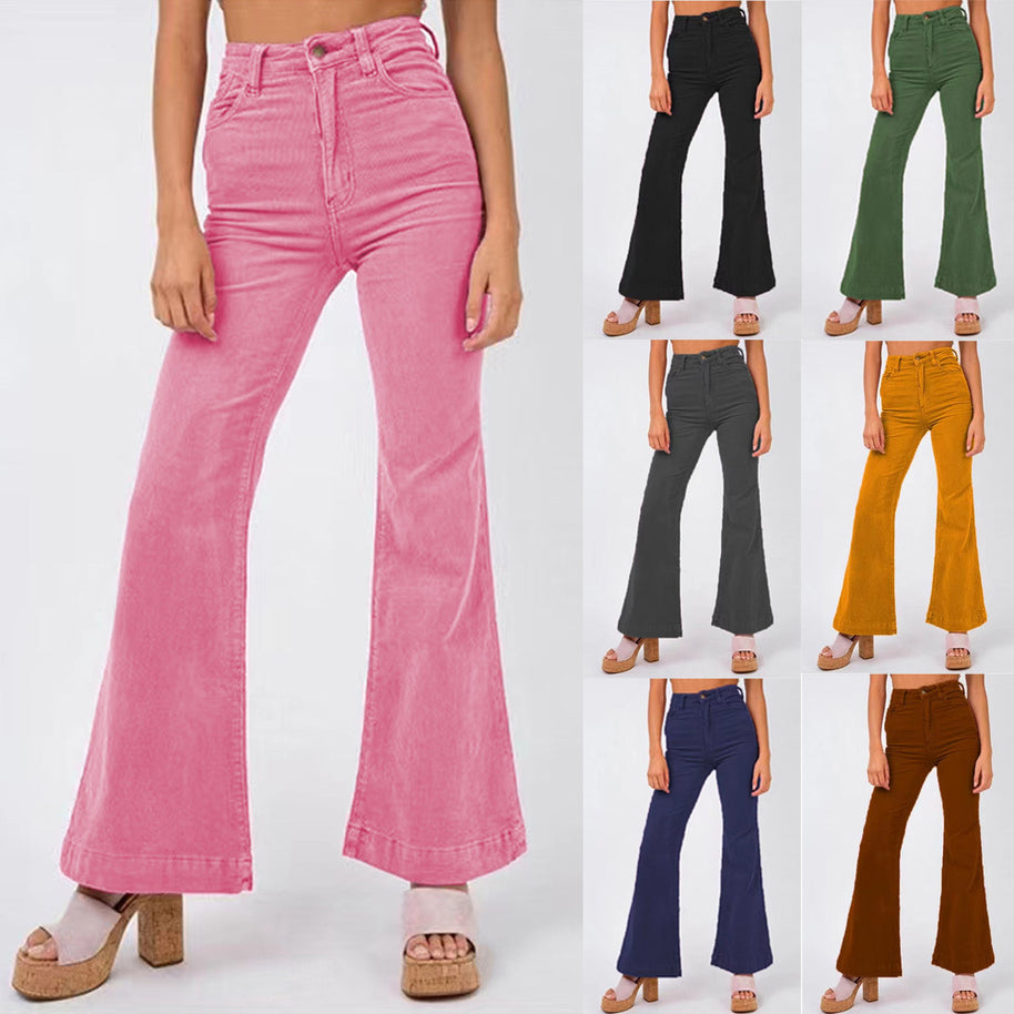 Damen weite High-Waist Flared Jeans WW