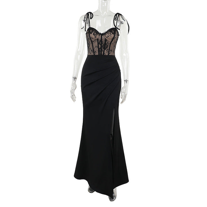 Damen Abendkleid mit Spitzenoberteil und elegantem Schlitz W&W Mode