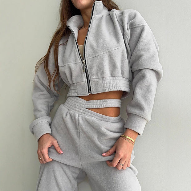 Damen Sportfreizeitanzug mit Cropped Jacke und elastischem Bund WW