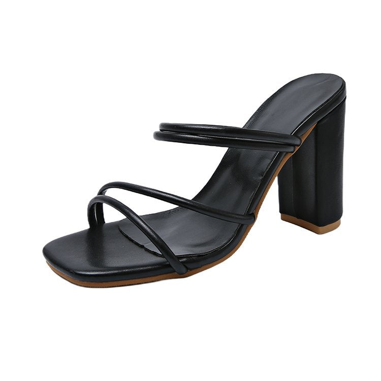 Damen offene High-Heel-Pantoletten mit modischem Riemchen-Design W&W Mode