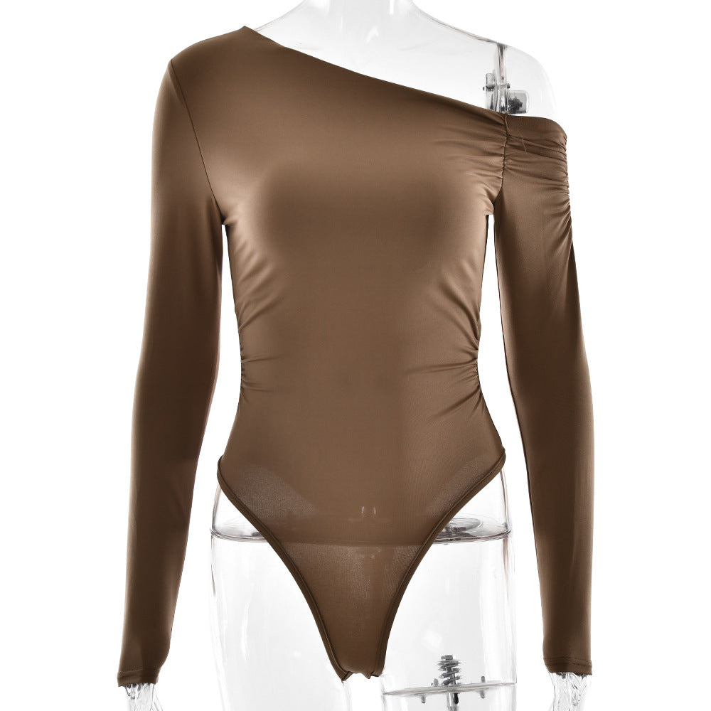 Damen Asymmetrischer Langarm-Bodysuit mit Raffungen W&W