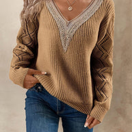 Damen Strickpullover mit V-Ausschnitt und luftigen Ärmelpartien WW
