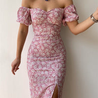 Damen Maxikleid mit schulterfreiem Design und floralem Print WW