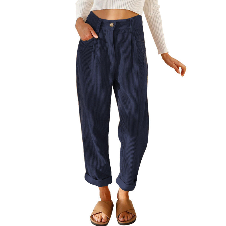 Damen Hochwertige Bundfalten-Hose mit umgeschlagenem Saum und eleganter Passform WW