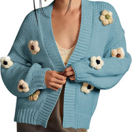 Damen Strickjacke mit Blumenapplikationen WW