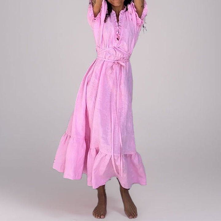 Damen Maxikleid mit luftiger Wickeloptik und dekorativem Rüschensaum W&W Mode