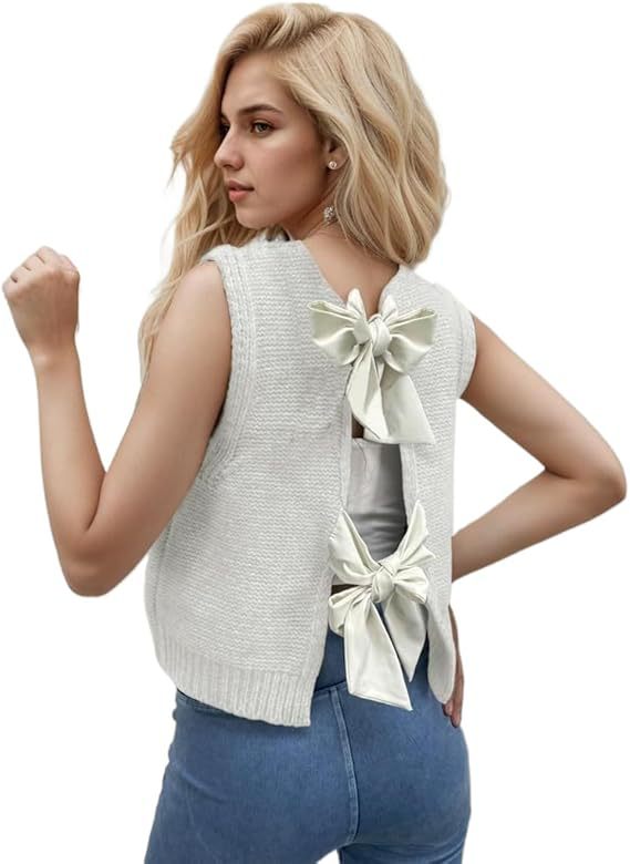 Damen Strickjacke mit dekorativem Rückendesign und Schleifendetails WW