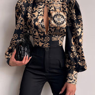 Damen modische Bluse mit grafischem Design WW